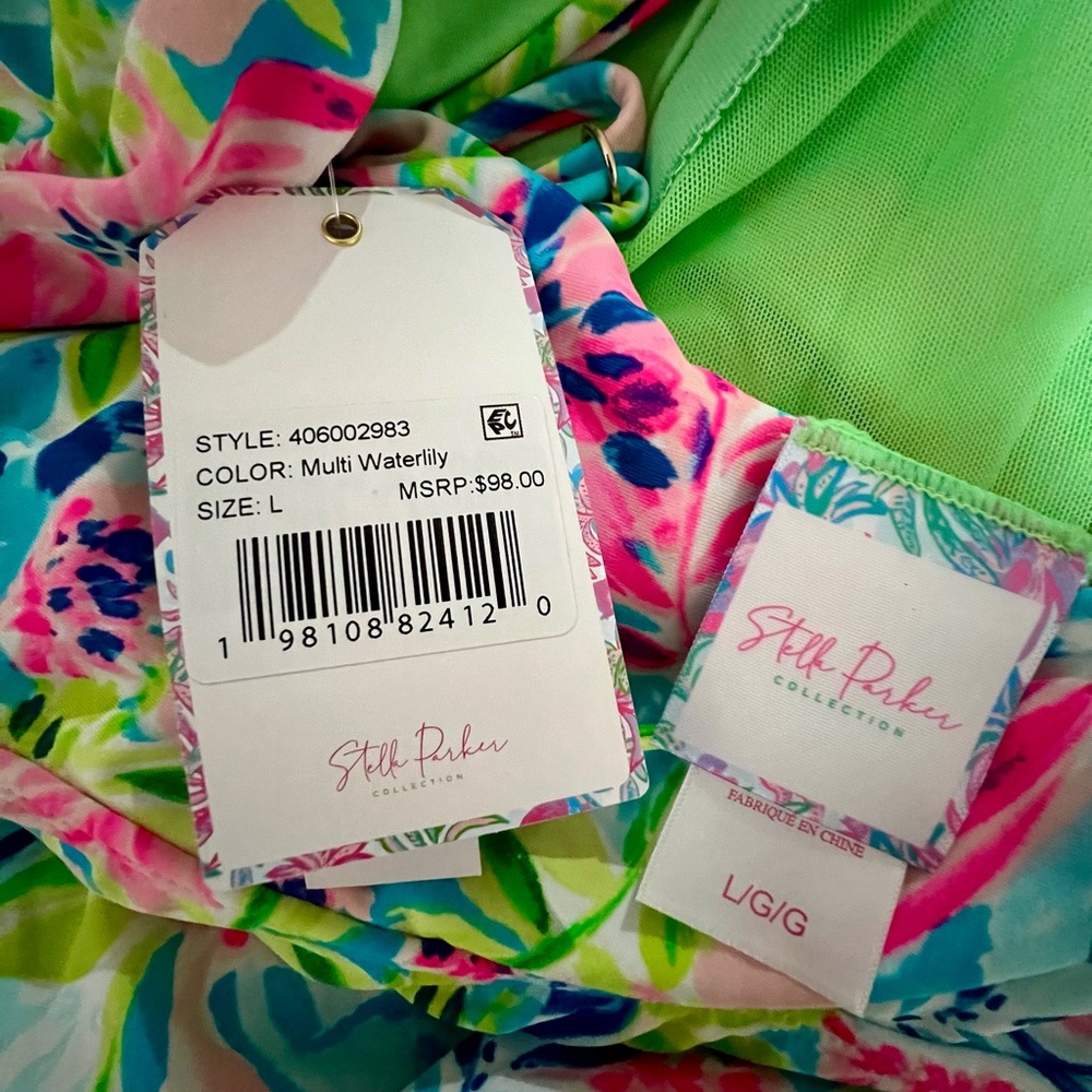 💗🏝️🆕 NWT Stella Parker Multi Waterlily Swim Dress Large - Picture 5 of 12